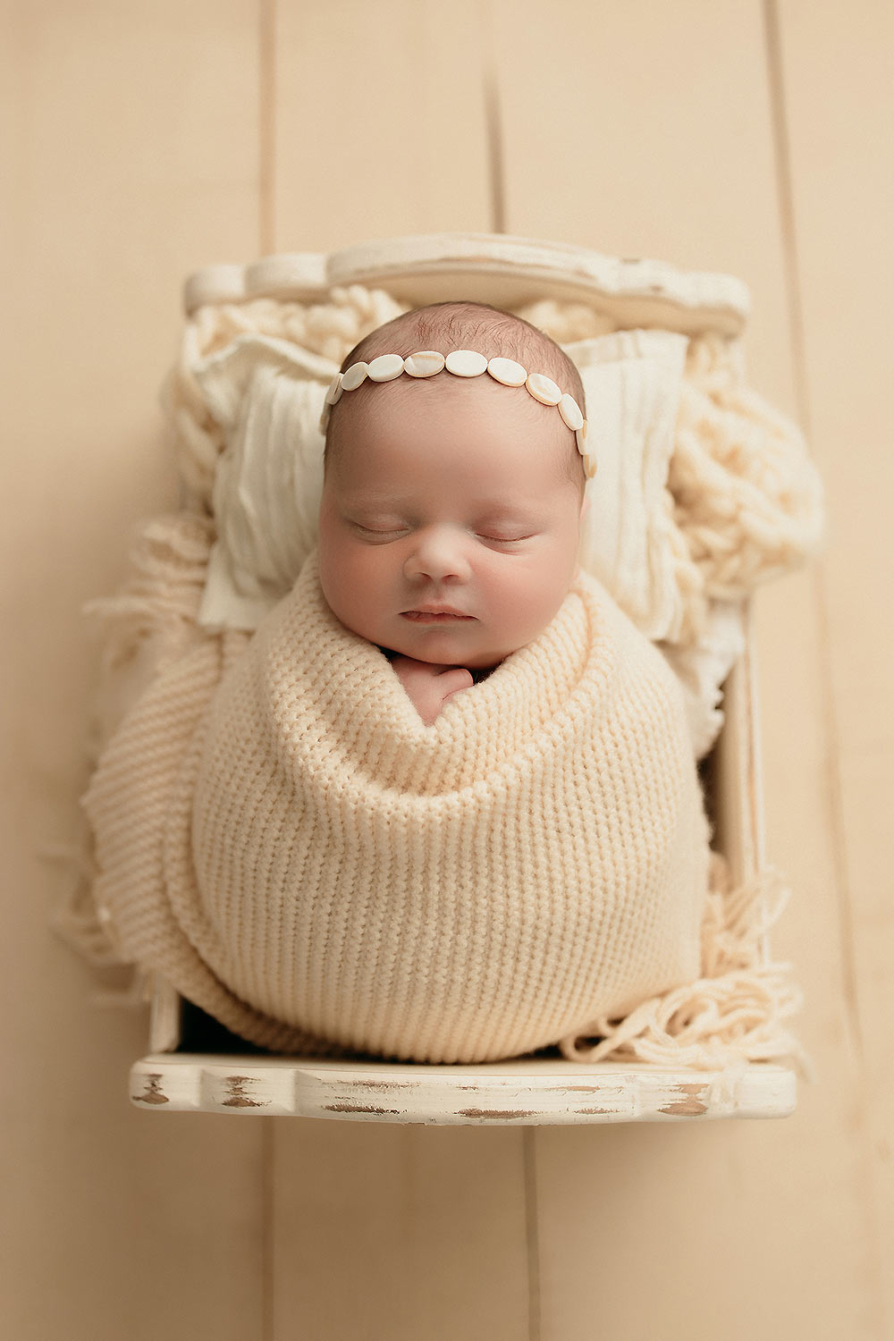 best avalon park newborn photographer Newborn Photography, baby swaddled in miniature bed prop